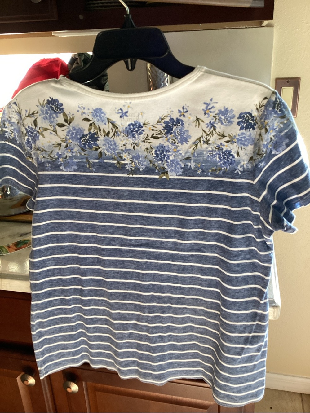Croft & Barrow Blue and White Striped Tee with Floral Yoke - Picture 3 of 3